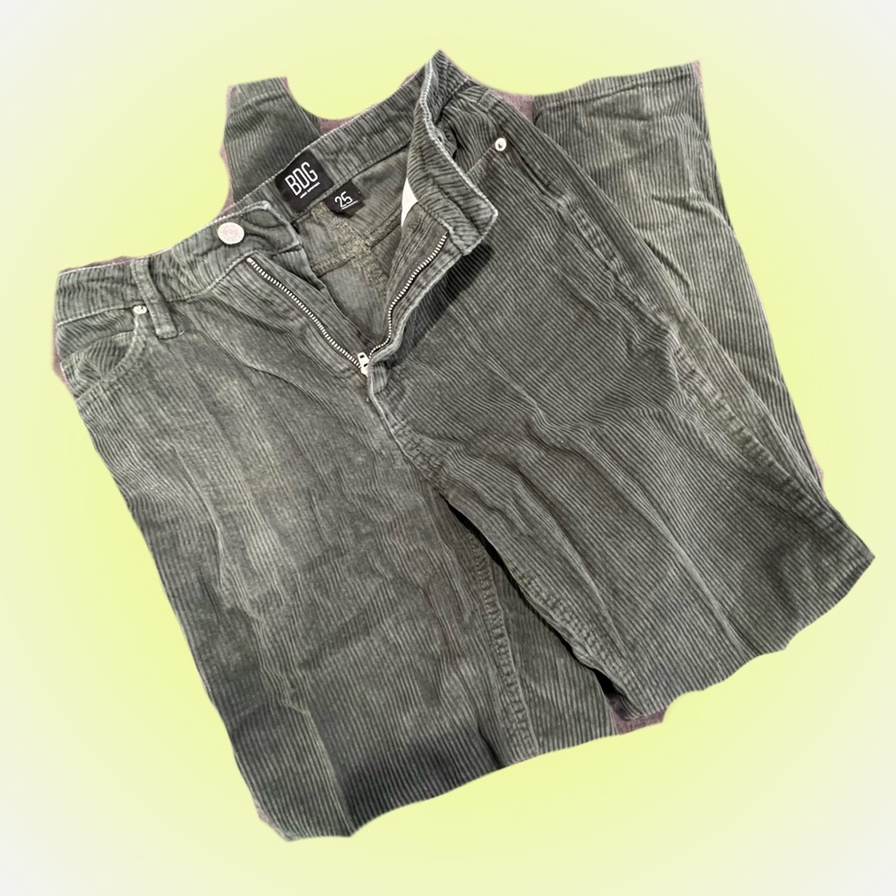 Green corduroy straight legged pants